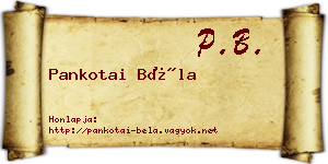 Pankotai Béla névjegykártya